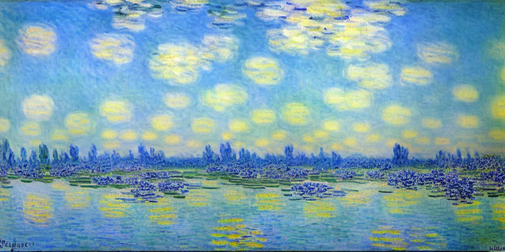 Image similar to blue sky, illustration, blueish, whiteish, dreamy, impressionism, claude monet style