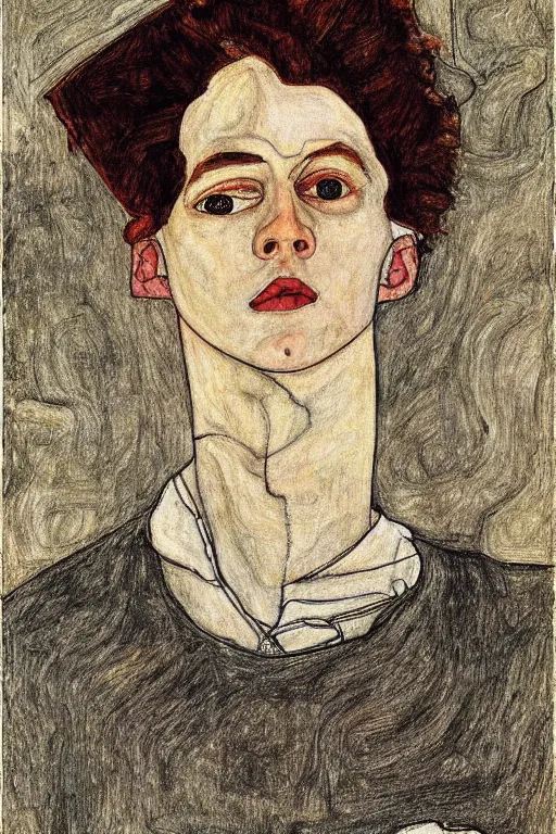 Prompt: drawing portrait of teenager by Egon Schiele