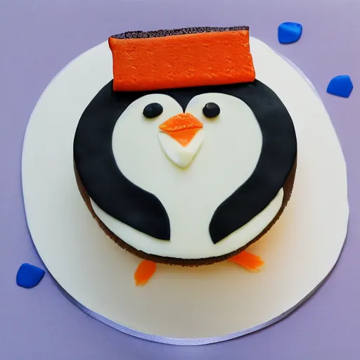 Image similar to birthday cake in the shape of a penguin