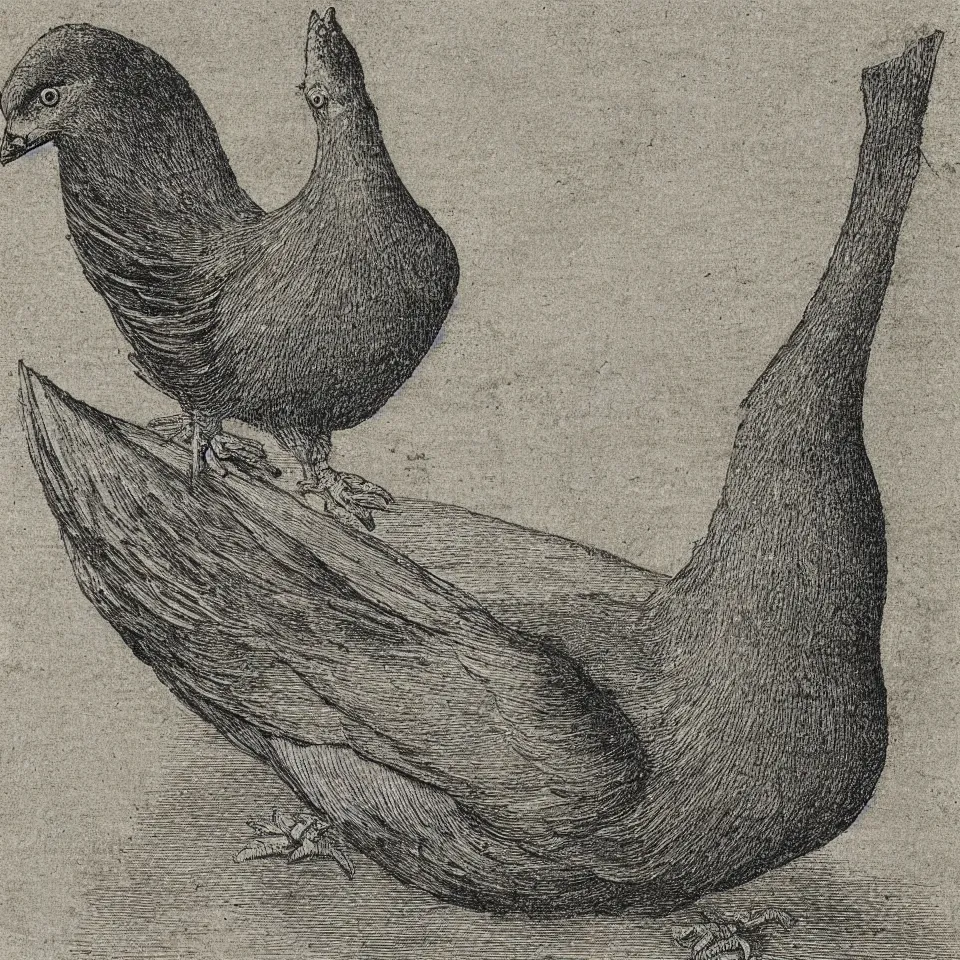 Prompt: etching of a pigeon on style of albrecht duerer