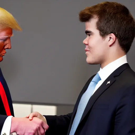 Image similar to donald trump and magnus carlsen shaking hands