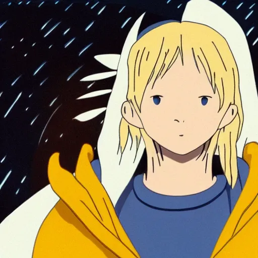 Image similar to Spirited away dark blonde guy with blue eyes in space