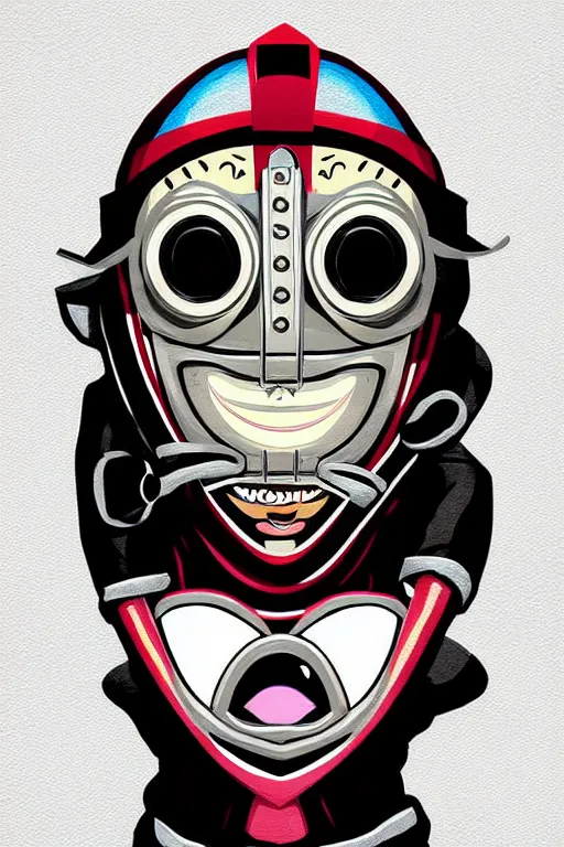 Image similar to masked skateboarder smile on face pop art, pixel, bioshock art style, face features, body features, ultra realistic art, digital painting, concept art, smooth, sharp focus, illustration, intricate, without duplication, elegant, confident posse, art by artgrem and richard hamilton and mimmo rottela, kirokaze and paul robertson