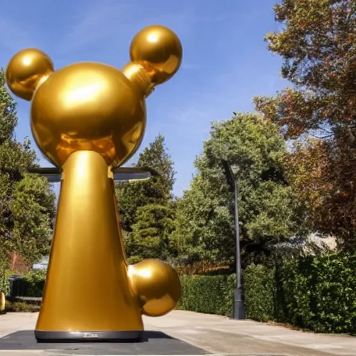 Image similar to picture of giant golden statue of a playstation controller, in a suburb