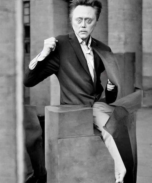 Image similar to photograph of christopher walken, by bernd & hilla becher, intense, bold, exaggerated, ultra sharp, extra details, ultra high quality, trending on pinteresst