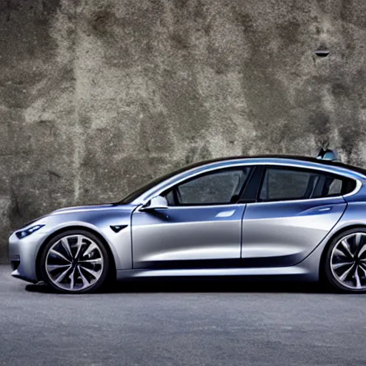 Image similar to A BMW and Tesla Model 3 mixture.