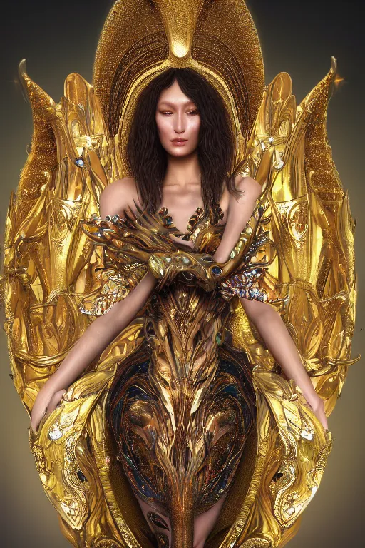 Prompt: a highly detailed metahuman 4 k close up render of an alien goddess bella hadid as nataraja in iris van herpen dress schiaparelli in diamonds swarovski and jewelry in style of alphonse mucha gustav klimt trending on artstation made in unreal engine 4