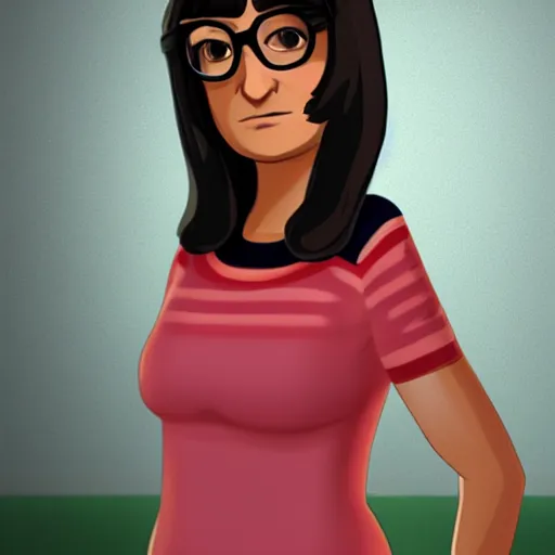 Image similar to Tina Belcher as a real person, photorealistic