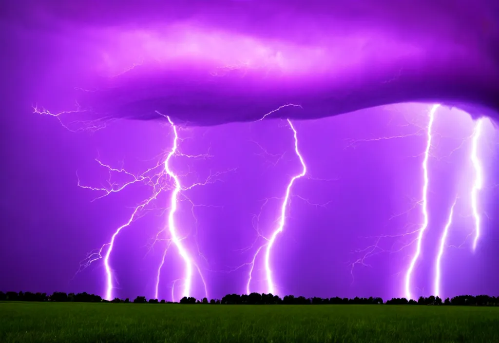Image similar to purple color lighting storm a tornado on the ground