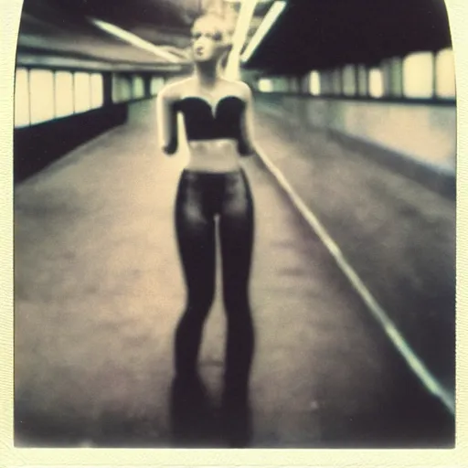 Image similar to polaroid cyberpunk girl by Tarkovsky