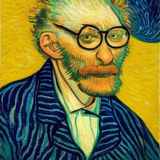 Prompt: A portrait of Harry Carey gazing at a moon made of cheese by Van Gogh (1884)