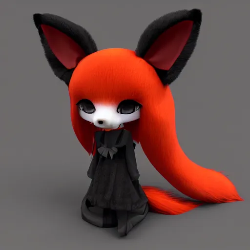 Image similar to cute fumo plush fox girl, floppy ears, gothic maiden, alert, furry anime, vray, smile