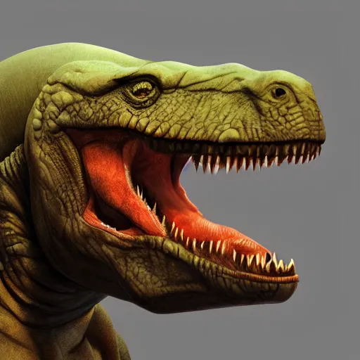 Prompt: matte painting of close up t - rex head in style of raph herrera, 4 k, detailed