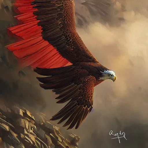 Image similar to an eagle flying through S. L. Benfica stadium, fantasy, D&D, portrait, highly detailed, digital painting, artstation, concept art, sharp focus, illustration, art by artgerm and greg rutkowski and alphonse mucha