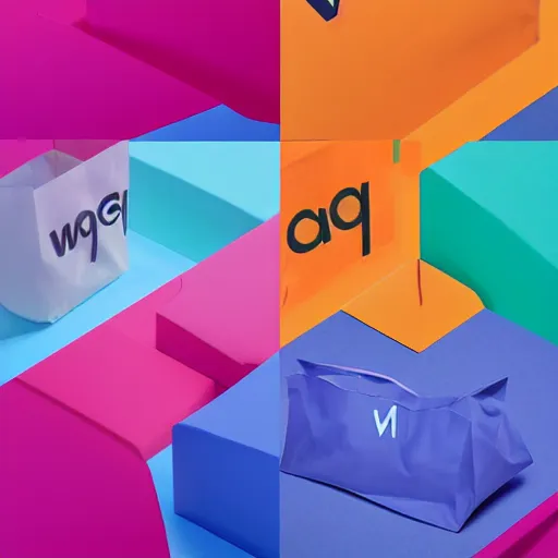 Prompt: minimalist trendy imagotype logotype design for plastic bag factory called wang that represents the future, 3 d vector, fresh cool colors, trending globally