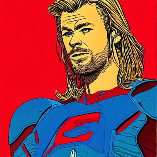 Image similar to “ chris hemsworth retro minimalist portrait by jean giraud, moebius starwatcher comic, 8 k ”