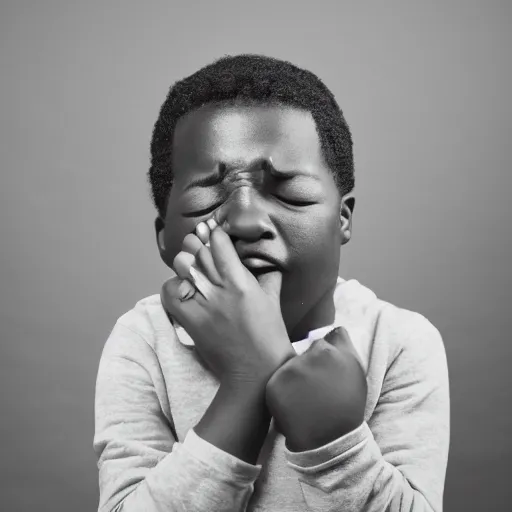 Image similar to photo of a black boy crying, studio portrait