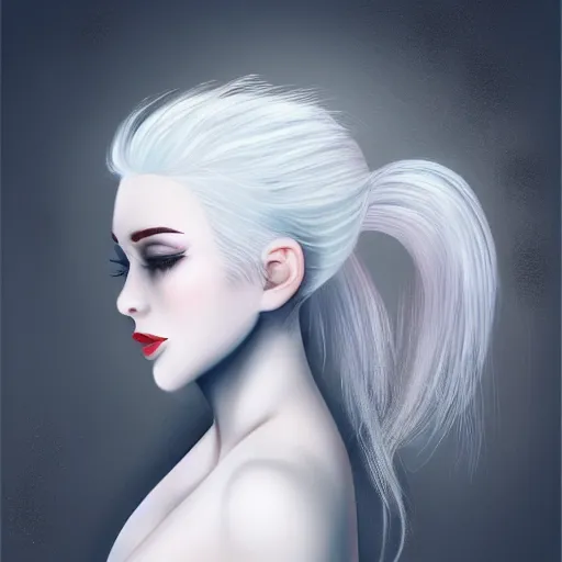 Image similar to a girl with white hair in a hairbun, by qinniart