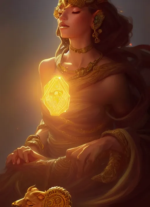 Prompt: simba, d & d, fantasy, intricate, elegant, highly detailed, digital painting, artstation, concept art, matte, sharp focus, illustration, hearthstone, art by artgerm and greg rutkowski and alphonse mucha