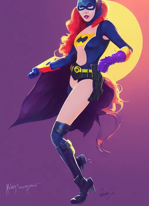 Prompt: molly quinn as batgirl, action pose, character concept art, trending on artstation, highly detailed, high quality, digital painting, alena aenami, lilia alvarado, shinji aramaki, karol bak, alphonse mucha, tom bagshaw