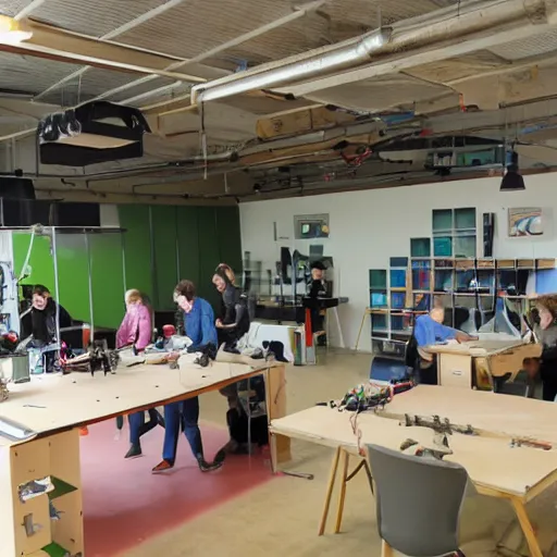 Prompt: openlandlab a makerspace, fablab, openecolab, hackerspace on the country side