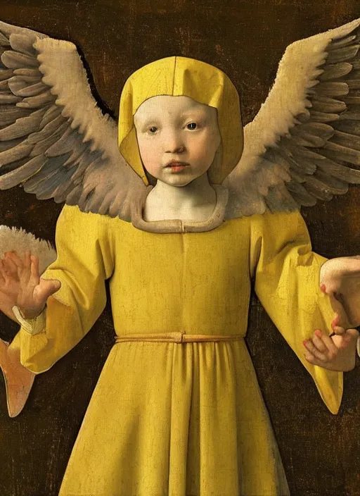 Image similar to angel wings, medieval painting by jan van eyck, johannes vermeer