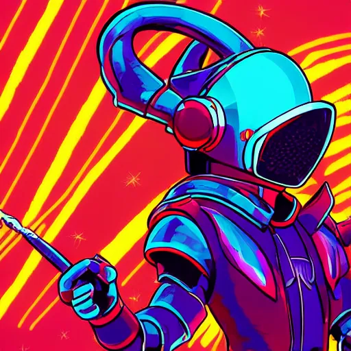 Image similar to shovel knight as daft punk, Aaron Campbell behance, synthwave background,4k, colorful, digital art