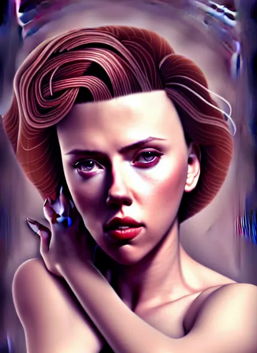 Image similar to full body gorgeous Scarlett Johansson, realistic character concept, arm tattoo sleeves, full body pose, autumn, makeup, shorter neck, illustration, symmetrical eyes and body, cinematic lighting, detailed realistic symmetrical eyes, artgerm, Joshua Middleton, single face, insanely detailed and intricate, beautiful