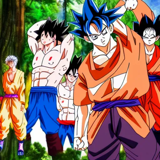 Image similar to group of people worshipping goku in the forest, 4 k