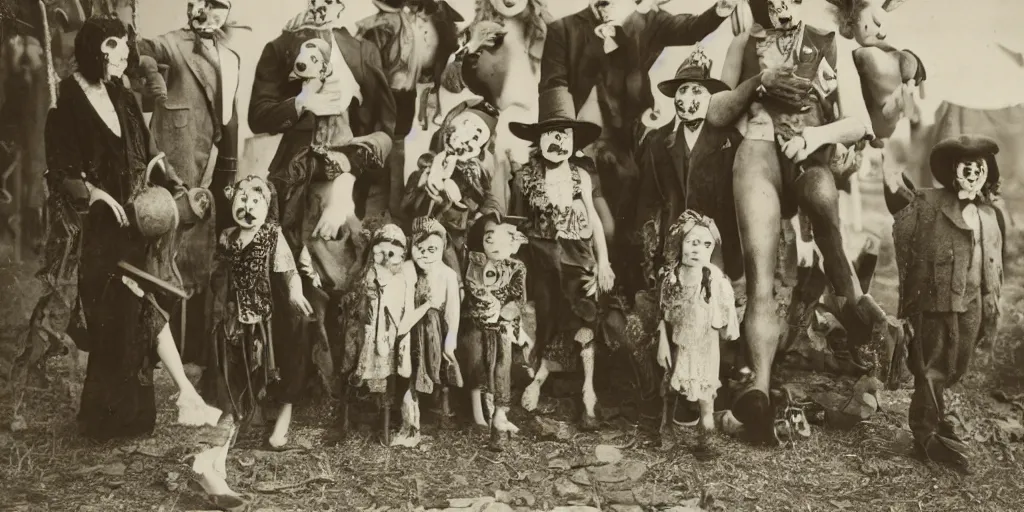 Image similar to creepy circus, 2 0 s, scary clowns, vintage photo. hyper detail. 8 k