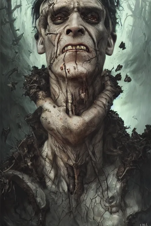 Prompt: frankenstein the king of all hell, horror, illustrated by Mizuri AU and Soufiane Idrassi and BONDARTS and Tomasz Alen Kopera and Klaus Wittmann and Deathburger and Daniel Romanovsky and Aku, Trending on artstation, artstationHD, artstationHQ, 4k, 8k