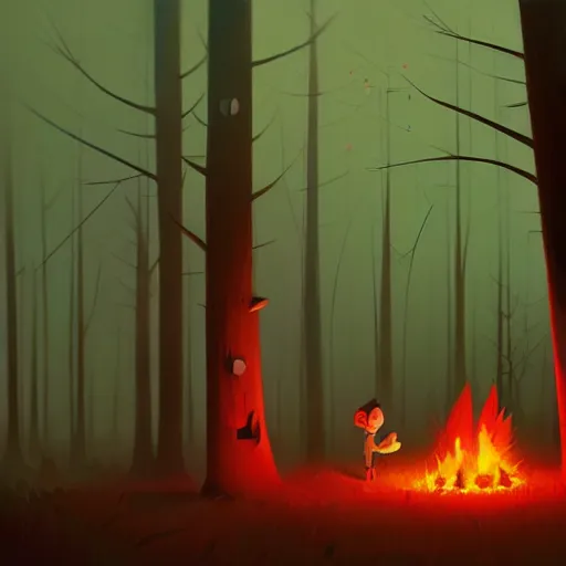 Image similar to goro fujita ilustration a dark forest illuminated by a large cozy bonfire, painting by goro fujita, sharp focus, highly detailed, artstation