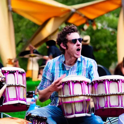 Image similar to annoying guy playing bongos at a music festival