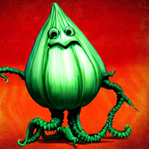 Image similar to Lovecraftian Giant Onion worshipped by a cult, communist propaganda