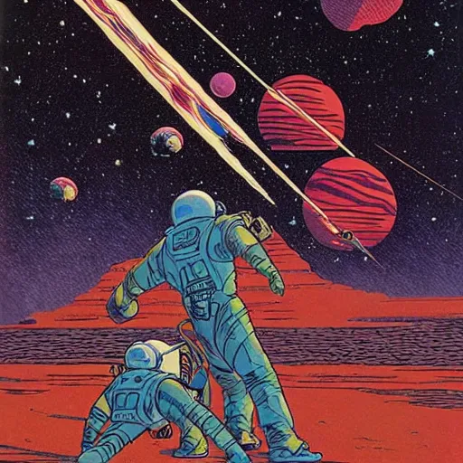 Prompt: a spacefight | jean giraud moebius