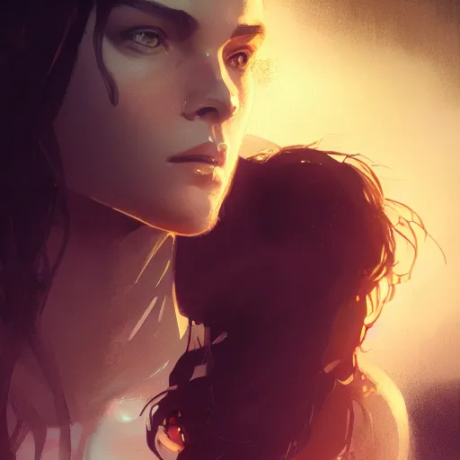 Image similar to portrait of a latin young woman, curlybrown hair and, wearing round thin, she has a big, round jawline, dramatic lighting, illustration by greg rutkowski, yoji shinkawa, 4 k, digital art, concept art, trending on artstation