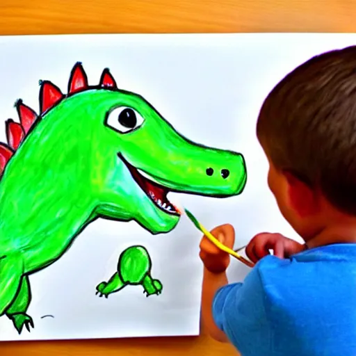 Image similar to a child's painting of a friendly dinosaur