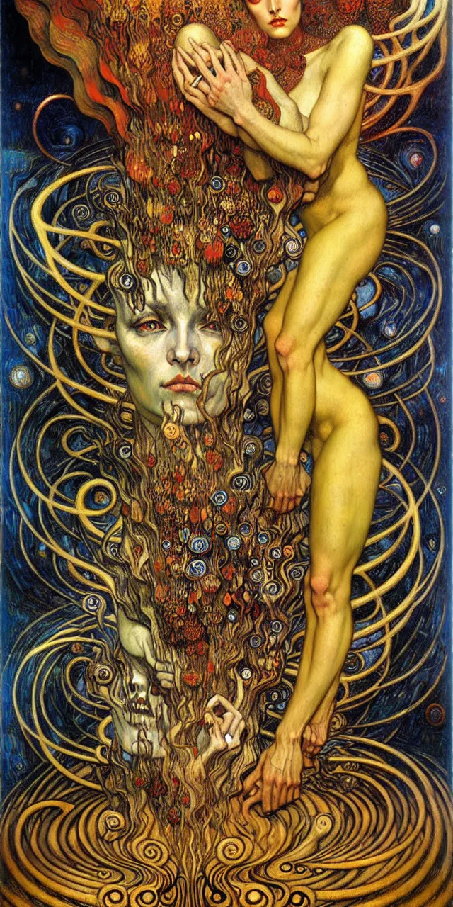 Image similar to Divine Chaos Engine by Karol Bak, Jean Delville, William Blake, Gustav Klimt, and Vincent Van Gogh, symbolist, visionary