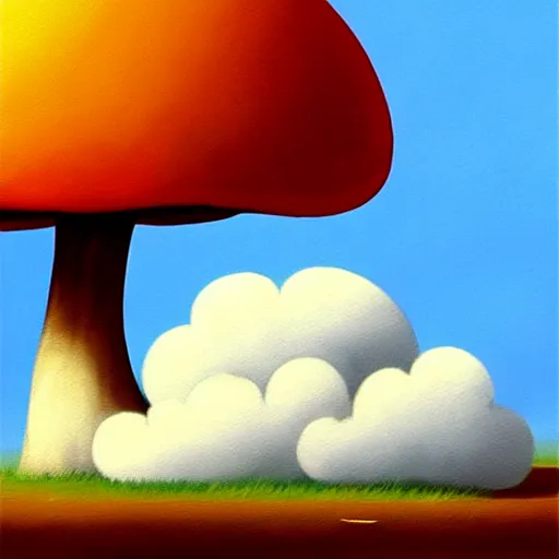 Image similar to goro fujita ilustration a funny fluffy cloud spraying water on a mushroom on a flat background, painting by goro fujita, sharp focus, highly detailed, artstation