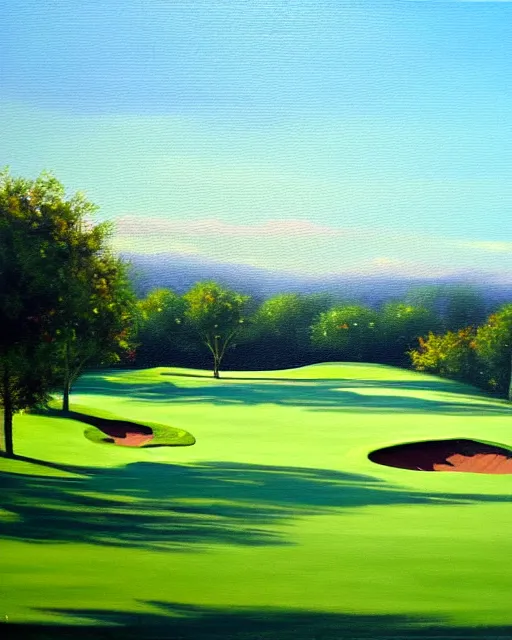 Prompt: oil painting of golf course, oil painting,