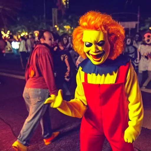 Prompt: Ronald McDonald at Halloween Horror Nights