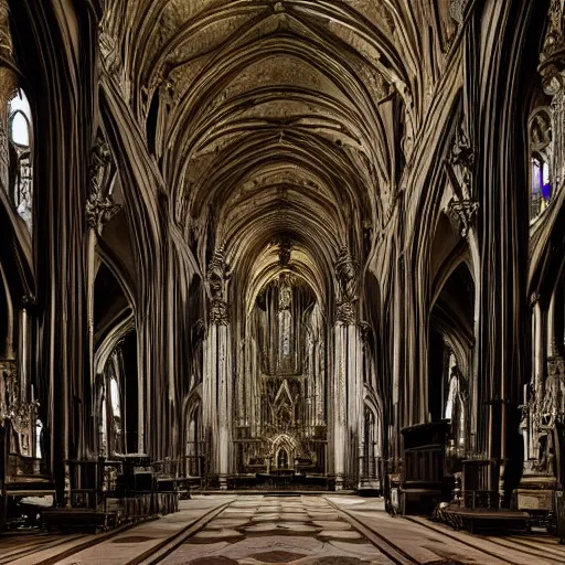 Image similar to magnificent interior of s cathedral hall. cast iron. ominous shapes. occult. gothic low poly baroque. hyper detailed. photoreal - w 8 3 2