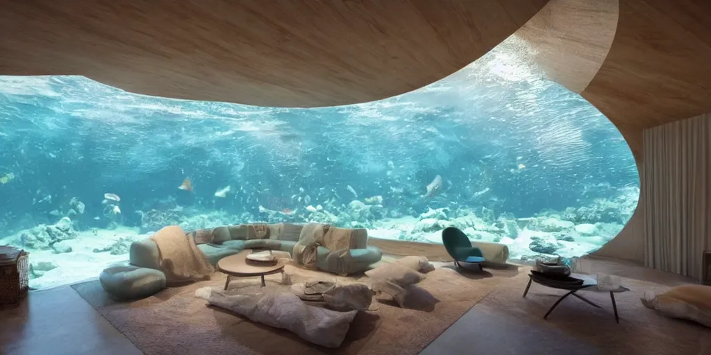 Image similar to home interior that is an underwater dome