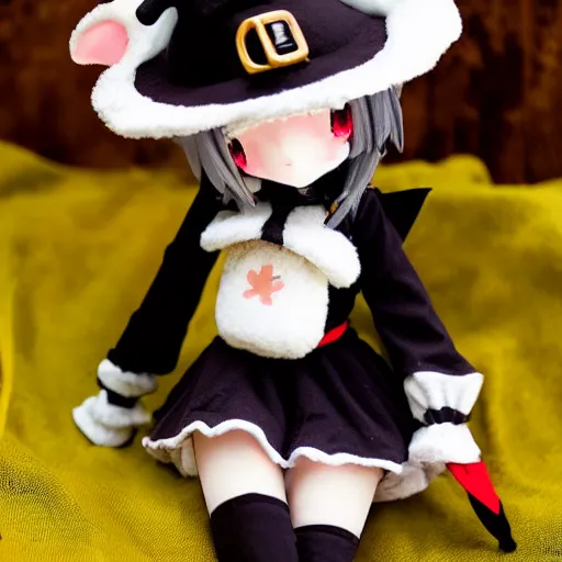 Image similar to cute fumo plush of a sheep girl with horns, anime girl, witch