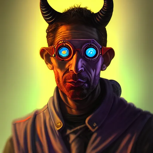 Prompt: portrait painting of a cyberpunk tiefling street doctor, sharp focus, award - winning, trending on artstation, masterpiece, highly detailed, intricate, cartoon, anime. art by merwild and ernesto irawan and rachel denton