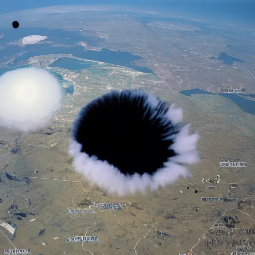 Prompt: thousands of nuclear warheads being launched, view from space