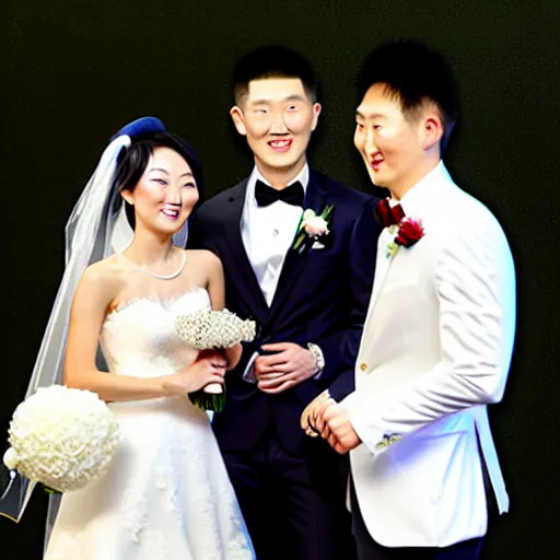 Image similar to cookie monster marrying justin sun, professional wedding photography