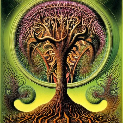 Image similar to tree of life by roger dean and andrew ferez, art forms of nature by ernst haeckel, divine chaos engine, symbolist, visionary, art nouveau, botanical fractal structures, organic, detailed, realistic, surreality