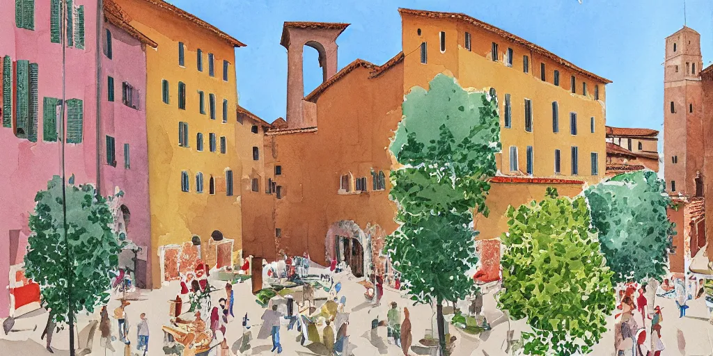 Image similar to watercolor, verona city by david hockney