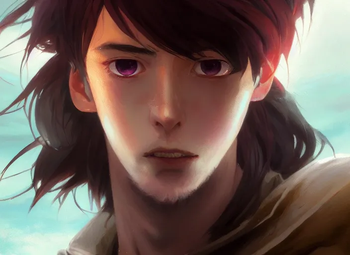 Image similar to highly detailed portrait of eren jaeger, in no game no life, stephen bliss, 8 k, unreal engine, fantasy art by greg rutkowski, loish, rhads, ferdinand knab, makoto shinkai and lois van baarle, ilya kuvshinov, rossdraws, tom bagshaw, global illumination, radiant light, detailed and intricate environment